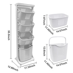 2-Tier/4-Tier Rolling Laundry Cart with Removable Baskets - Heavy-Duty Plastic Frame & Wheeled Hamper Organizer, Modern Bathroom Storage Cart Suitable for,, Dorm, Hotel - Space-Saving Clothes Sorting System, Laundry Baskets