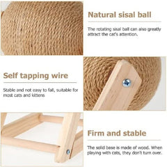 Sisal Ball Cat Scratching Board, Cat Hole Design, Triangular Support Board, Wear-Resistant Cat Scratching Ball Can Be Rotated, Cat Scratching Ball,Relief of Boredom Toys, Natural Wood