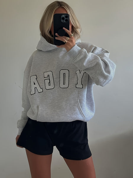 2024 New YOGA Letter Embroidery Gray Casual Loose Sports Sweatshirt, Women's Top, Sports Hoodie
