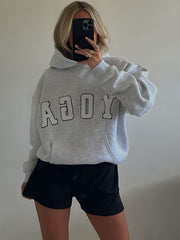 2024 New YOGA Letter Embroidery Gray Casual Loose Sports Sweatshirt, Women's Top, Sports Hoodie