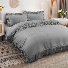 3-Piece Ruffle Frilled Duvet Cover Set – Soft, Comfortable Bedding with Pillowcases, Button Closure, Elegant Layered Design