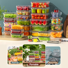 60pcs Food Storage Container Set with Lids - Stackable Plastic Containers (30 Lids + 30 Containers) - Leak-proof, Stackable - Perfect for Kitchen Organization - Containers for Meat, Fruits, And Vegetables - Includes Labels And Pen