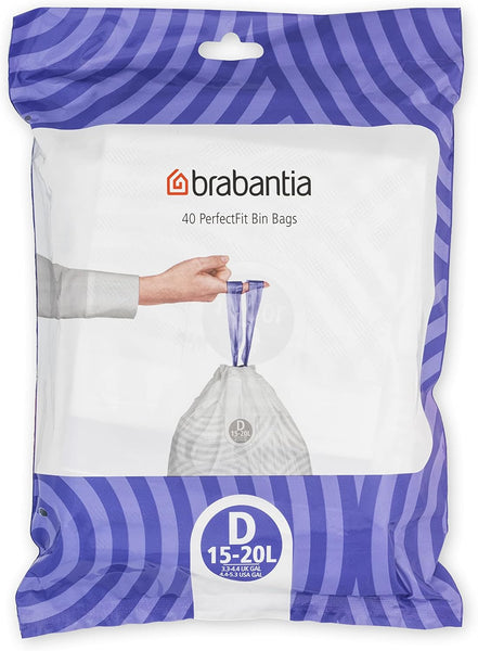 Brabantia Perfectfit Bin Liners (Size G/23-30 Litre) Thick Plastic Trash Bags with Tie Tape Drawstring Handles (40 Bags)