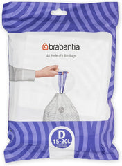 Brabantia Perfectfit Bin Liners (Size G/23-30 Litre) Thick Plastic Trash Bags with Tie Tape Drawstring Handles (40 Bags)