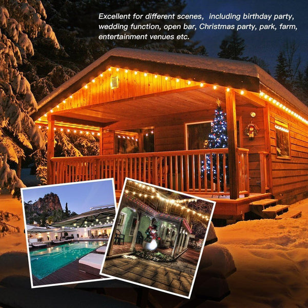 Svater Outdoor String Lights LED 15M, S14 48FT Festoon Lights Mains Powered with 15+1 2W Plastic Bulbs, IP65 Waterproof Garden String Lights for Patio Party Wedding, 2700K Warm White