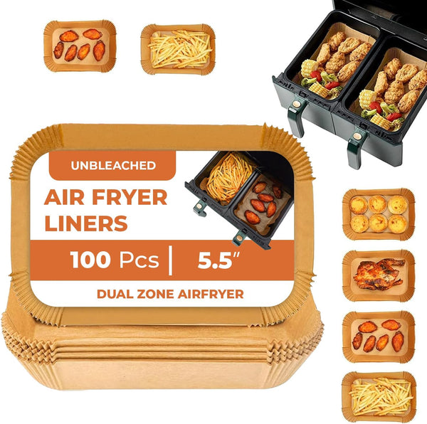 Roe Tenpo Air Fryer Liners, 100Pcs Disposable Baking Parchment Paper, Non-Stick & Greaseproof, Air Fryer Accessories for Ninja ON400UK AF140UK SL300UK, COSORI, Tefal, Russell Hobbs Air Fryer