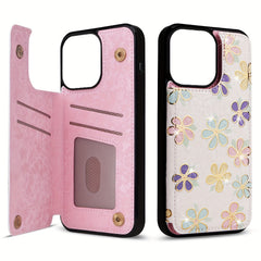 Phone Case - (2D)Phone Case - Wallet Case for Iphone 17 Promax/Pro/ Air, 16 Plus, 15, 14 Pro Max, 13, 12, 11And Galaxy.Featuring a Floral Design, a Back Flip Folio Made of Faux Leather, Designed for Women And Girls