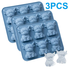 3pcs Mini Highland Cow Ice Cube Trays with 6-Cavity Reusable Silicone Mold Suitable for Whiskey, Cocktails, Chocolate & Candy Making, Adorable Scottish Cow Shaped Ice Cubes for Parties, Picnics, Dessert Molds