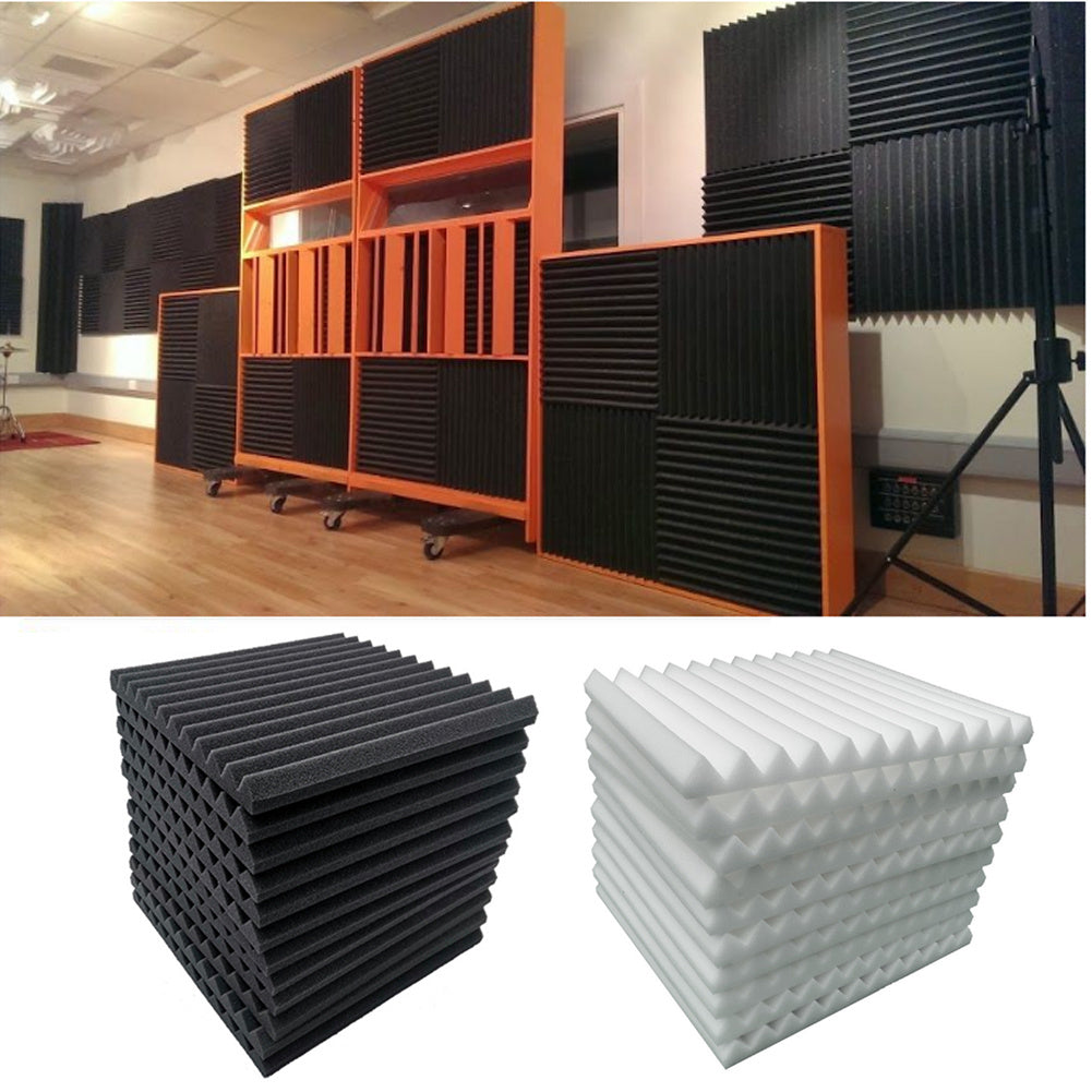 12pcs High-Density Studio Soundproofing Panels Speaker Isolation Pads Foam Mats Recording Soundproofing Materials. Suitable for Home Theater/Studio/Office, Black/White, Dimensions 30 X 30 X 2.5cm