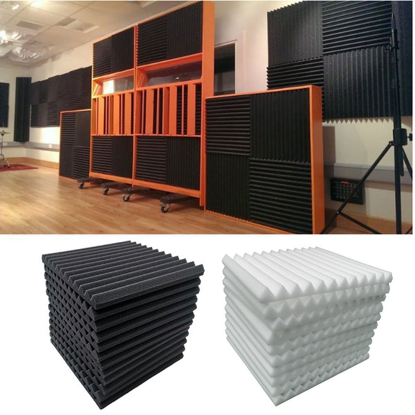 12pcs High-Density Studio Soundproofing Panels Speaker Isolation Pads Foam Mats Recording Soundproofing Materials. Suitable for Home Theater/Studio/Office, Black/White, Dimensions 30 X 30 X 2.5cm