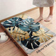 Vintage Tropical Leaf Pattern Non-Slip Bath Mat - Quick-Dry, Soft & Absorbent Rug for Bathroom