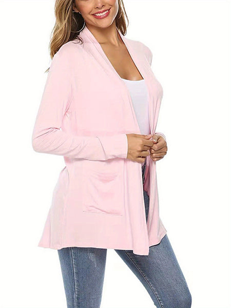 Women Simple Style Cardigan, Solid Color Long Sleeve Knitwear with Pockets, S/ M/ L/ XL/ XXL