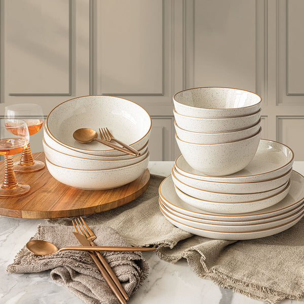 Over & Back Stoneware Dinnerware Set, 16 Piece in White