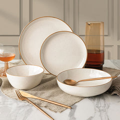 Over & Back Stoneware Dinnerware Set, 16 Piece in White