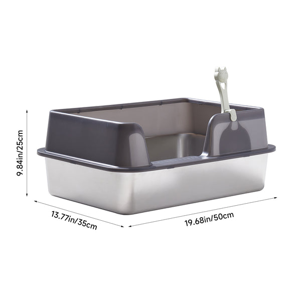 XL Stainless Steel Cat Litter Box, Large Cat Litter Tray with High Sides Anti Leakage, Odor Control, Metal Litter Box with Anti-slip Bottom, Easy Cleaning Kitten Litter Tray for Cats, Black Grey