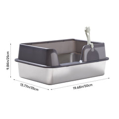 XL Stainless Steel Cat Litter Box, Large Cat Litter Tray with High Sides Anti Leakage, Odor Control, Metal Litter Box with Anti-slip Bottom, Easy Cleaning Kitten Litter Tray for Cats, Black Grey
