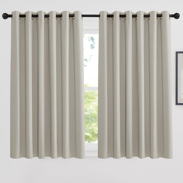PONY DANCE Grey Blackout Thermal Insulated Curtains for Bedroom, 46 X 54 Inch Short Eyelet Curtains & Drapes, Soft Black Out 2 Panels for Window Living Room/Kitchen