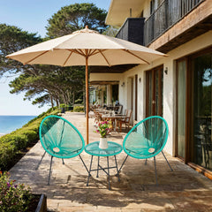 Garden Patio Furniture Set 3pcs, Acapulco Chair, Outdoor Seating, Glass Top Table and 2 Chairs, Indoor and Outdoor Conversation, Black,Green
