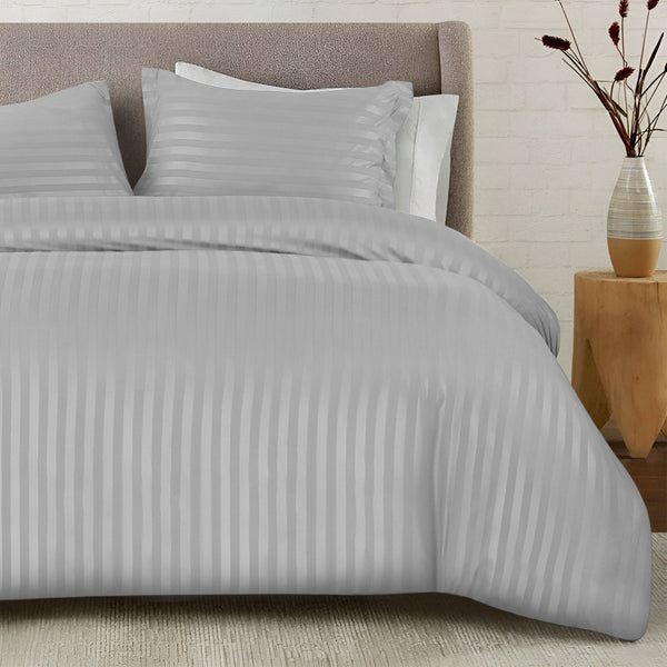 Premium Hotel Quality Satin Stripe Duvet Cover Set Double with Pillowcases | Reversible Soft Quilt Bedding | Easy Care Breathable Luxury Quilt Cover