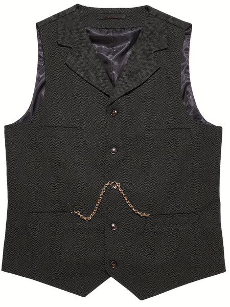 Men'S Vest Retro Fashion Groom Wedding Party Vest Men'S Herringbone Casual Business Waistcoat