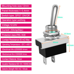 Gebildet Metal Toggle Switch 25A 12VDC/15A 24VDC/10A 250VAC/ 15A 125VAC SPST On/Off 2Pin 2 Position