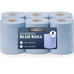 Efforias Centrefeed Blue Rolls 100m | 2 Ply Embossed Paper Towels | Strong & Absorbent | 6-Pack | UK Supplier | Perfect for Commercial & Kitchen Use Cleaning Toilet