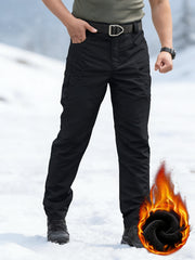 Men's -Lined Tactical Cargo Pants for Winter, New Multi-Functional Pockets, Softshell Stretch Warm Fabric, Windproof, Durable, Tear-Resistant, Suitable for Middle-Aged and Elderly, Outdoor Hiking, Travel, Snowy Weather, No Belt