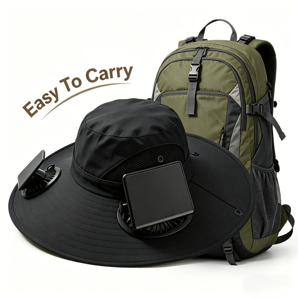 Breathable Wide Brim Fan Hat, Solar Powered Dual Fans, USB Charging, Outdoor Cooling Fisherman Hat for Summer Activities