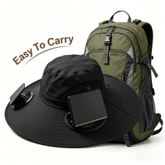 Breathable Wide Brim Fan Hat, Solar Powered Dual Fans, USB Charging, Outdoor Cooling Fisherman Hat for Summer Activities