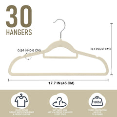 Velvet Hangers 30 Pack - Non-Slip Clothes Hangers with Tie Bar & 360° Hook - Durable & Sturdy, Space-Saving Wardrobe Organisers for Suits, Jackets & Clothes