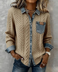 Denim Cardigan for Women Featuring Long Sleeves, a Stand-Up Collar, And Button Closure, Ideal for Casual Or Commuting Outfits in Spring And Summer, Suitable for All Seasons, with a Patchwork Design