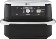 Ninja Foodi Dual Zone Digital Air Fryer, 2 Drawers, 7.6L, 6-In-1, Uses No Oil, Air Fry, Max Crisp, Roast, Bake, Reheat, Dehydrate, Cooks 4-6 Portions, Non-Stick, Dishwasher Safe Baskets, Black AF300UK