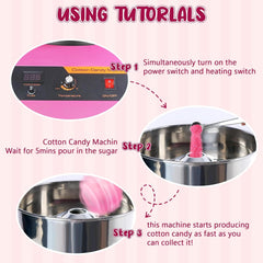 1000W Candy Floss Machine, Cotton Candy Maker, Cotton Candy Machine Commercial with Stainless Steel Bowl, Pink Candy Floss Makers for Kids, Catering Commercial Candy Floss Machine for Kids, Parties