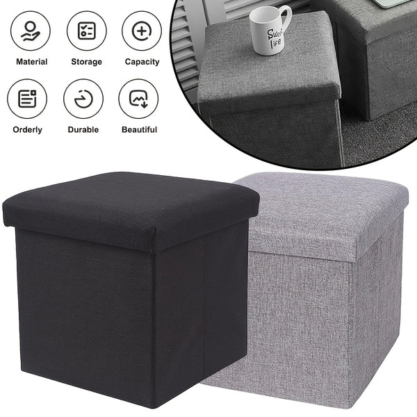 Gray Collapsible Storage Ottoman for Makeup, Seating, And Footrest Purposes