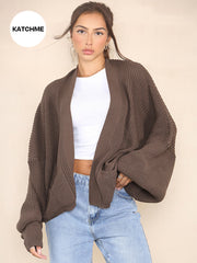 KatchMe Women's Commuter Versatile Balloon Sleeve Knit Short Cardigan ，Casual Knitwear for Lady, Plain Open-Front Side Pocket Womenswear