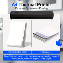D810B Portable Inkless Thermal Printer - A4 Size, Prints Documents And Labels, Wireless Connection, USB Charging, Perfect For Travel And Office Use, Compatible With IOS And Android, Ideal Gift For Tattoo Artists And Business Professionals