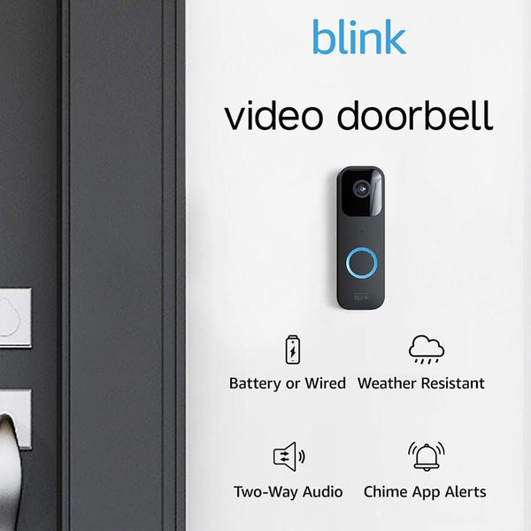 Blink Video Doorbell & Sync Module in Black + Blink Mini 2 Cam in White