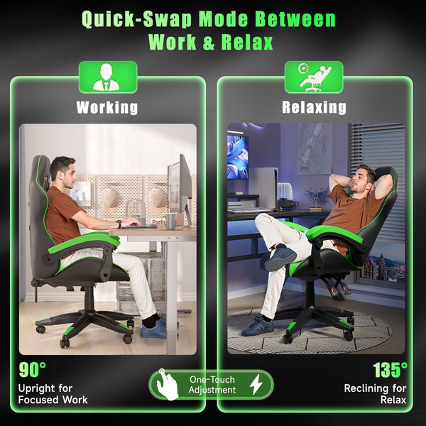 GartistGo Ergonomic Gaming Chair - Gamer Chairs with Lumbar Cushion + Headrest, Height-Adjustable Office & Computer Chair for Adults, Girls, Boys (Without footrest)