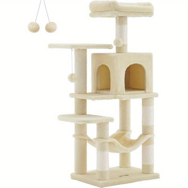 Multi-Level Cat Tree, Cat Tower Condo With 4 Scratching Posts, Hammock, Cave, Toys