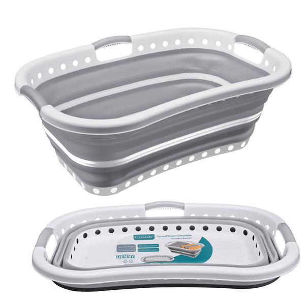 Large 37L Foldable Laundry Basket – Collapsible Clothes Hamper with Non-Slip Handles, Curved Space-Saving Design, Durable Plastic Laundry Storage for Home & Bathroom