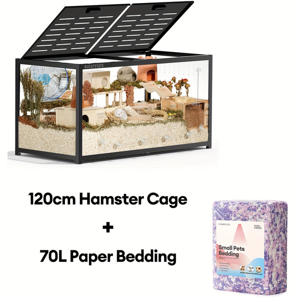 BUCATSTATE Hamster Cage 3.0: 100/120cm(Only 120cm Free 20L Paper Bedding) Spacious Stackable Metal Cage for Dwarf And Syrian Hamsters, Gerbils, And Mice Easy Top Access And Quick Assembly, Hamster Accessories
