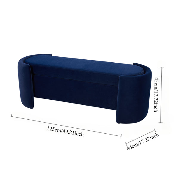 1pc, Blue Velvet Upholstered Storage Bench, Ottoman Storage Box with Seating, Modern Upholstered End of Bed Stool Chair Bench for Bedroom Entryway, Living Room Decor