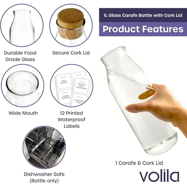 1L Water Fridge Jug Carafe - Glass 1000Ml Carafe