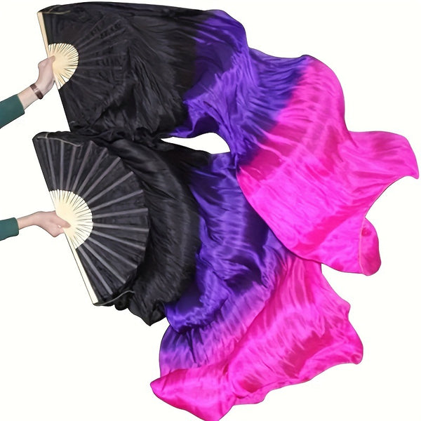 2pcs Women Belly Dance Fans Dancing Fans Colorful 180Cm Long Streamers Veil Fan Chinese Bamboo Foldable Fan for Dancing Performances