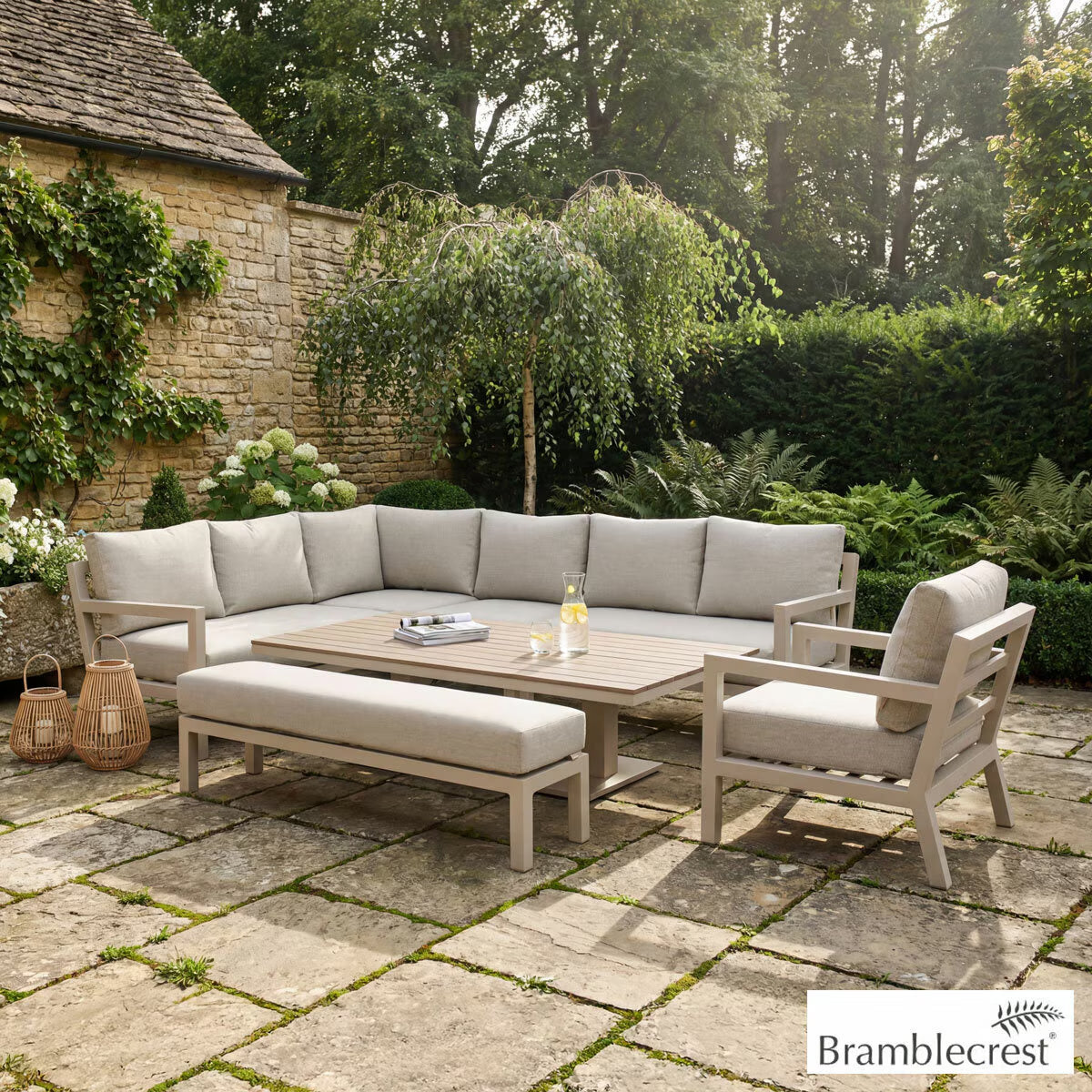 Bramblecrest Stowe 4 Piece L-Shaped Deep Seating Patio Set with Height Adjustable Table
