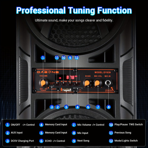 3000W Dual 16.51cm Portable Wireless PA Wireless Speaker -Wireless Speaker With Subwoofer, Wireless Speakers Loud Sound Powerful, Speaker Sound System, Karaoke Speaker System With Microphone, Remote Control, MP3/USB/SD, LED Battery Indicator Lights