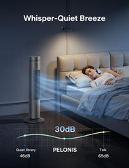 Pelonis 30-Inch Advanced Bladeless Tower Fan with Remote Control, 3 Adjustable Speeds, Ultra-Quiet Cooling, 7-Hour Programmable Timer - Perfect for Home, Office, and Bedroom Comfort