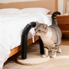 4-in-1 Multifunctional Pet Toy Cat Arch Scratcher Beauty Container and Massager Toy Pet Cat Scratching Board Toy Fur Grooming Brush Cat Arch Scratcher Irresistible Grooming Brush and Scratching Toy