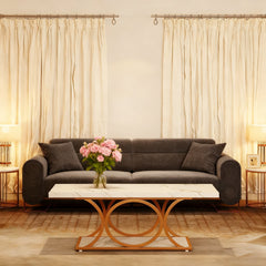 Contemporary 46.45-Inch Rectangular Coffee Table Featuring a Dual-Tier Storage Shelf, Faux Marble Wood Surface, And Elegant Geometric Golden Legs, Ideal for a Living Room