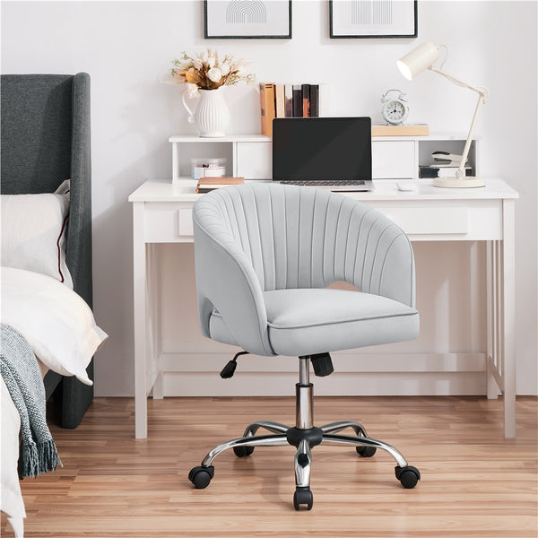 Costoffs Office Chair Tufted Desk Chair with Height Adjustable Seat, Swivel Barrel Accent Chair with Rolling Wheels for Home Office, Pink/White/Cream/Dark Grey/Light Grey